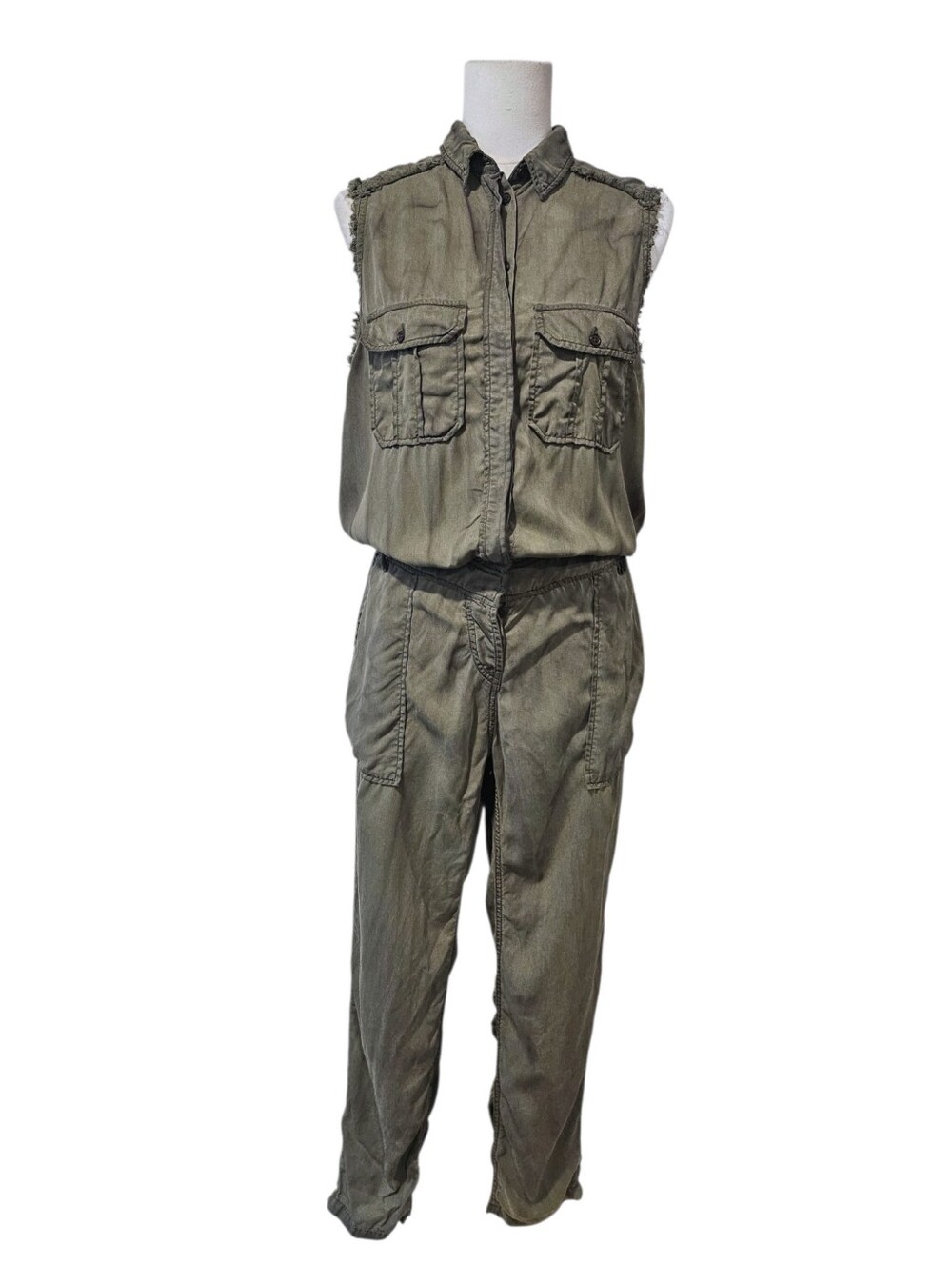 Etienne Marcel Sleeveless Utility Jumpsuit in Olive Green Size L